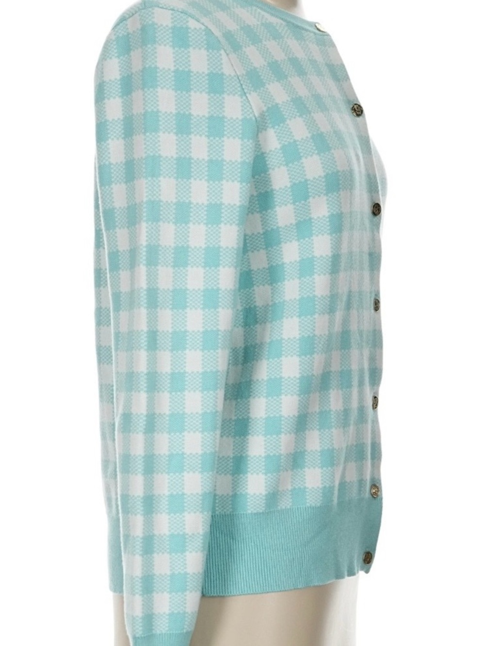 Turquoise Gingham Button up Cardigan Sz L Large NWT - Picture 3 of 11